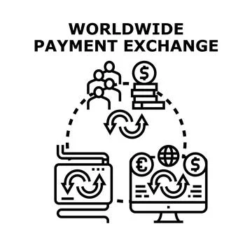 Global financial transaction exchange processing money transferring Ilustración de archivo