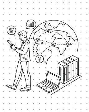Global fintech, e-commerce shopping, and cloud computing concept vector featurin Stock Illustration