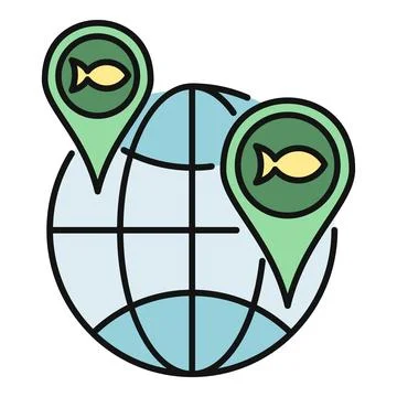 Global fish location pointer world map concept Stock Illustration