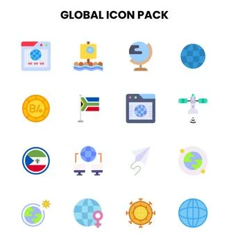 Global Flat Set Icons Pack Stock Illustration