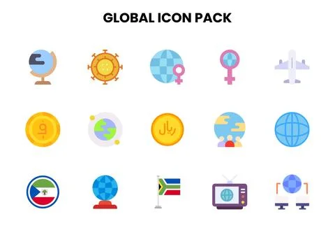 Global Flat Set Icons Pack Stock Illustration