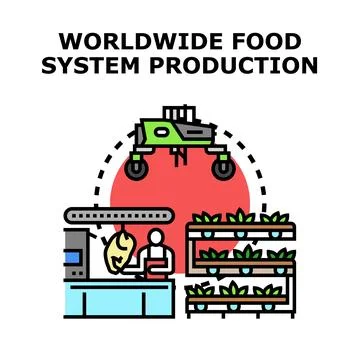 Global food system production process development vector concept 스톡 일러스트