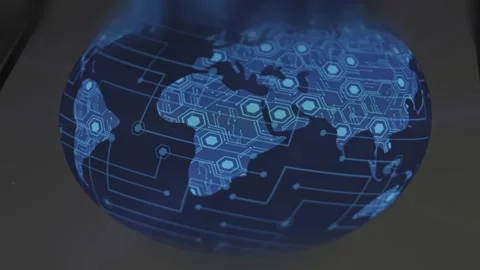 Global Future technology graphic presentation on smartphone Stock Footage 302825565