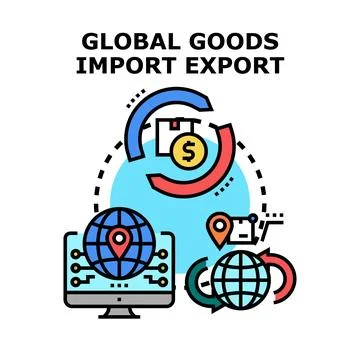 Global goods importing exporting e commerce logistics delivering Stock Illustration