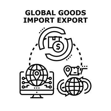 Global goods importing exporting e commerce logistics delivering Stock Illustration
