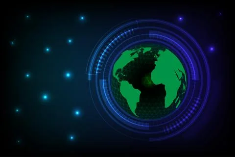 Global green earth with world map lines Innovation meets digital technology Illustrazione stock
