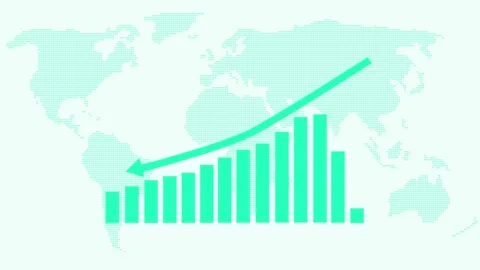 Global Growth Bar Chart on World Map Animation, Animated Stock Market Chart Video stock 309960262