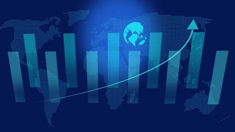 Global growth chart features an earth globe icon. This global growth chart .. Stock Footage 337621506