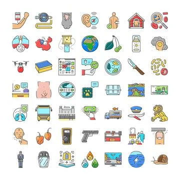 Global health science technology and environmental icons Stock Illustration