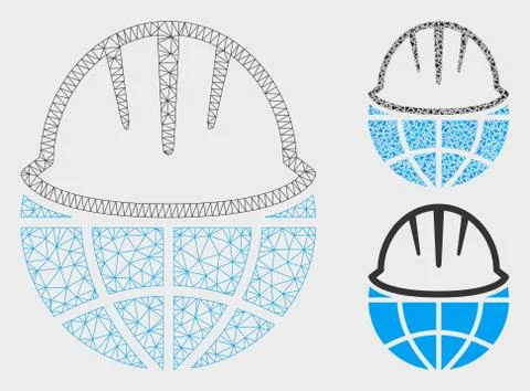 Global Helmet Vector Mesh Network Model and Triangle Mosaic Icon 스톡 일러스트