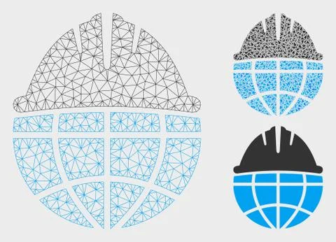 Global Helmet Vector Mesh Network Model and Triangle Mosaic Icon Stock Illustration