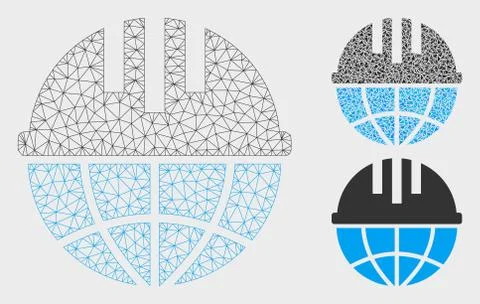 Global Helmet Vector Mesh Wire Frame Model and Triangle Mosaic Icon イラスト素材