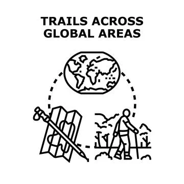 Global hiking adventure exploring trails and travel destinations Stock Illustration