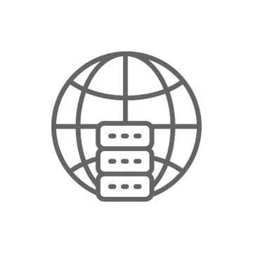Global hosting server, data centre line icon. Stockillustratie