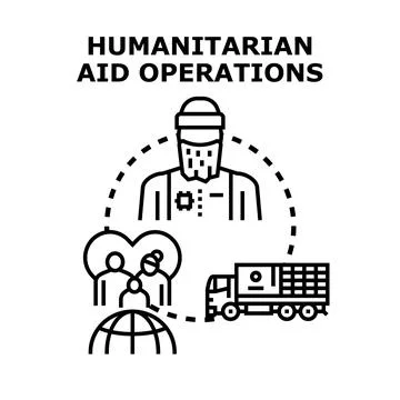 Global humanitarian aid operations delivering relief supplies Stock Illustration
