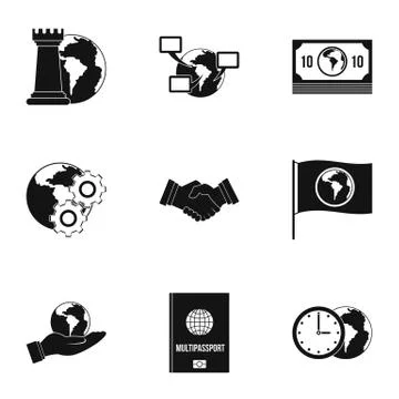 Global icon set, simple style Stock-Illustration