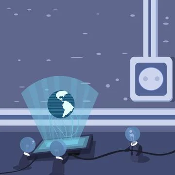 Global Ideas Joining Together Forming New Futuristic Technological Achievements Stock Illustration
