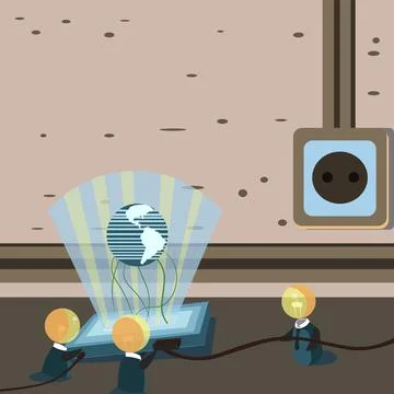 Global Ideas Joining Together Forming New Futuristic Technological Achievements Stock Illustration