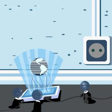 Global Ideas Joining Together Forming New Futuristic Technological Achievements Stock Illustration