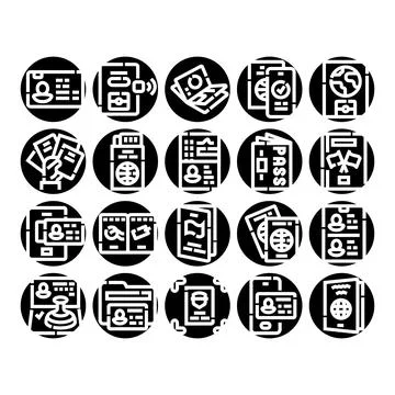 Global identification documents glyph collection set 스톡 일러스트