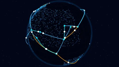 Global Illuminated Airline Cargo Flight Arcs on Earth with pulsing trade hubs an 스톡 동영상 346019265