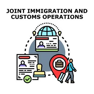 Global immigration and customs process for international travelers 스톡 일러스트