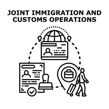 Global immigration and customs process for international travelers Stock Illustration