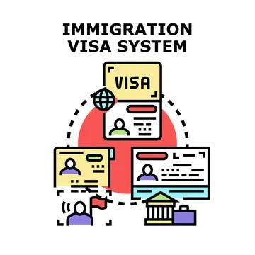 Global immigration visa system document approval process Stock Illustration