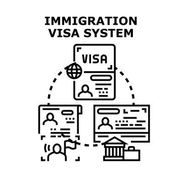 Global immigration visa system document approval process Stock Illustration