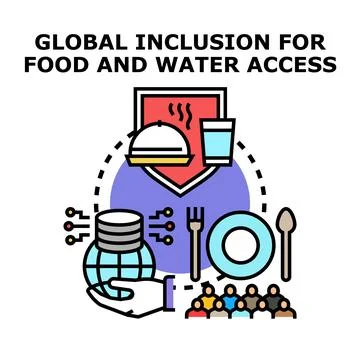 Global inclusion developing food and water access solutions Illustrazione stock