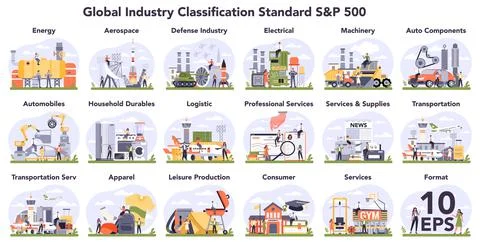 Global industry classification standard set. Financial market categorization Stock Illustration