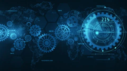 Global industry connecting technology with engineering gears systems 動画素材 334084243