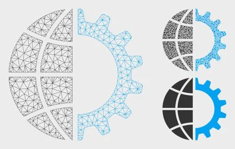 Global Industry Vector Mesh Carcass Model and Triangle Mosaic Icon Illustrazione stock