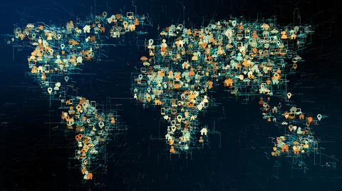 Global information technology of internet of things IOT big data network   Illustrazione stock