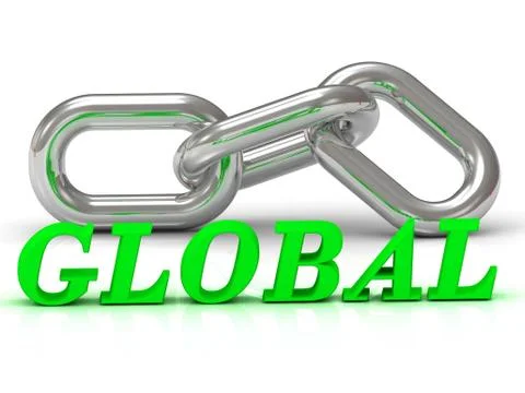 GLOBAL- inscription of color letters and Silver chain of the section on white Stock Illustration