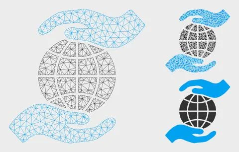 Global Insurance Vector Mesh Wire Frame Model and Triangle Mosaic Icon イラスト素材