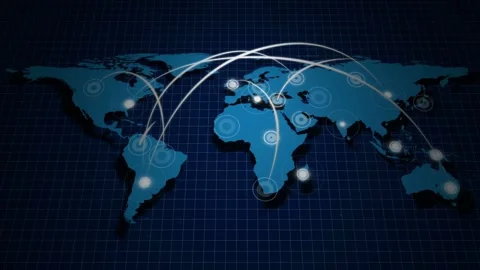 Global internet communication network growing around planet Earth innovation 库存影片 334652390