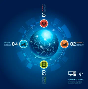 Global internet communication with orbits. Number Options template. Vector Stock Illustration
