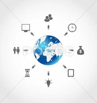 Global internet communication, set business pictograms Stock Illustration