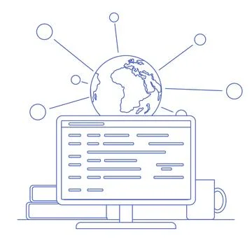 Global internet communications. World wide web on computer via wireless Stock Illustration