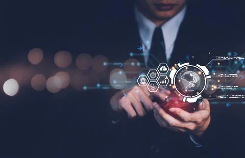 Global Internet connection application technology with businessman use note.. Foto stock