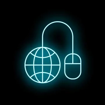 Global internet connection concept with neon mouse icon Illustrazione stock