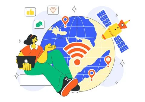 Global Internet Connection Vector Illustration Featuring Cloud Data Storage.. Illustrazione stock