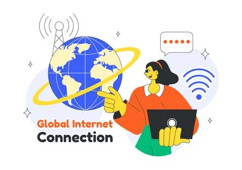 Global Internet Connection Vector Illustration Featuring Cloud Data Storage.. Stock Illustration
