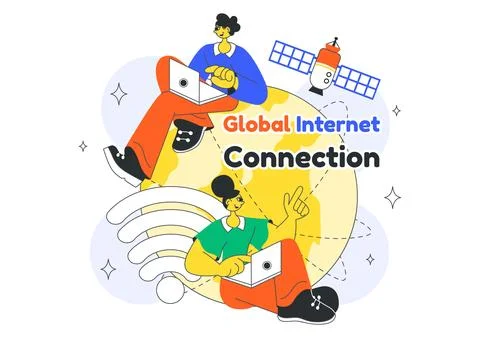 Global Internet Connection Vector Illustration Featuring Cloud Data Storage.. Illustrazione stock