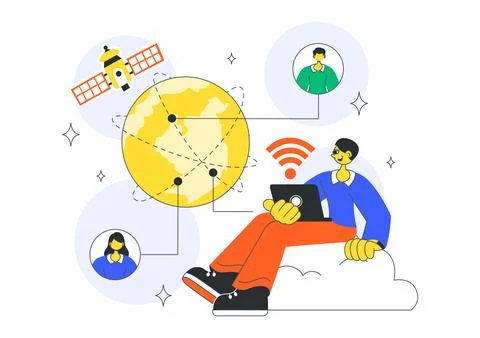 Global Internet Connection Vector Illustration Featuring Cloud Data Storage.. Stock Illustration
