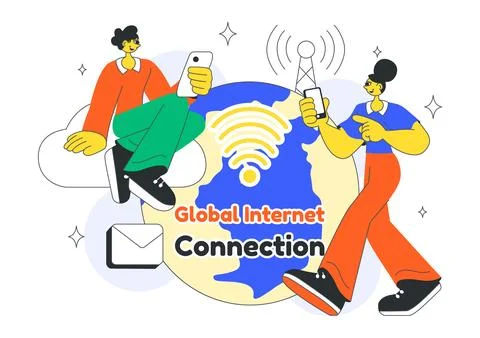 Global Internet Connection Vector Illustration Featuring Cloud Data Storage.. Stock Illustration