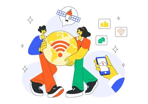 Global Internet Connection Vector Illustration Featuring Cloud Data Storage.. Stock Illustration