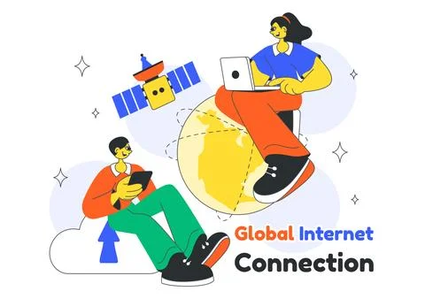 Global Internet Connection Vector Illustration Featuring Cloud Data Storage.. Stockillustratie