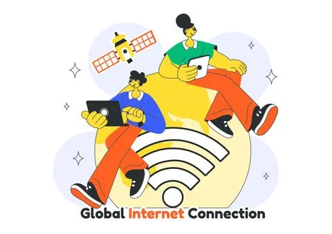 Global Internet Connection Vector Illustration Featuring Cloud Data Storage.. イラスト素材